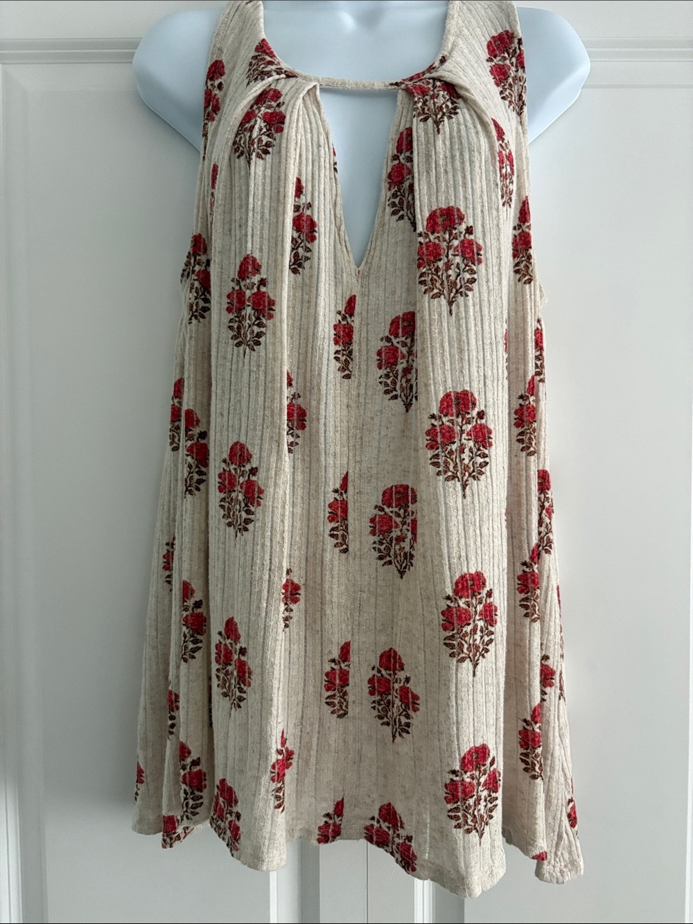 Lucky Brand Linen and Viscose Top Cream with Floral Print Size L